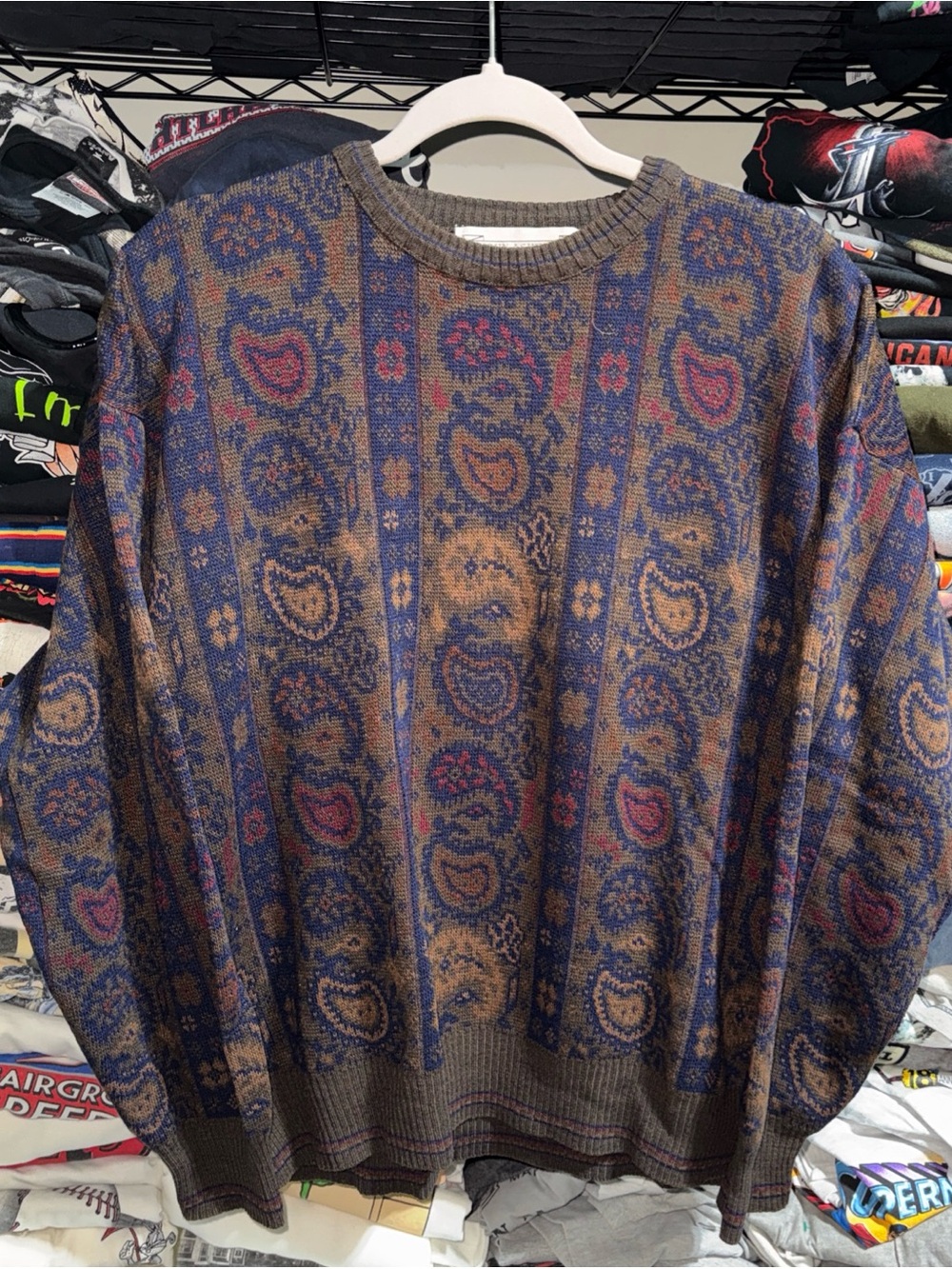 Vtg 80s John Ashford Italy Wool Sweater M Grandpacore Grunge Paisley Distressed